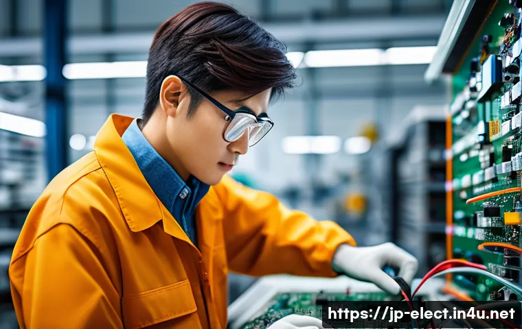 전자기기 취업에 유리한 자격증 순위 - A modern Japanese electronics engineer in a clean, organized workshop, wearing professional work clo...
