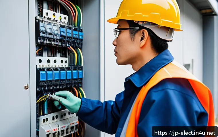 전자기기 자격증 난이도 비교 - A professional Japanese electrician wearing a clean, well-fitted uniform with company logos, safety ...